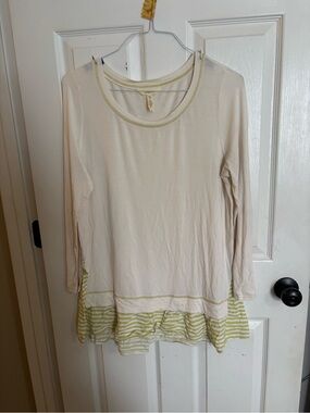 Matilda Jane Cream Long-Sleeve Tunic with Yellow-Green Striped Ruffle